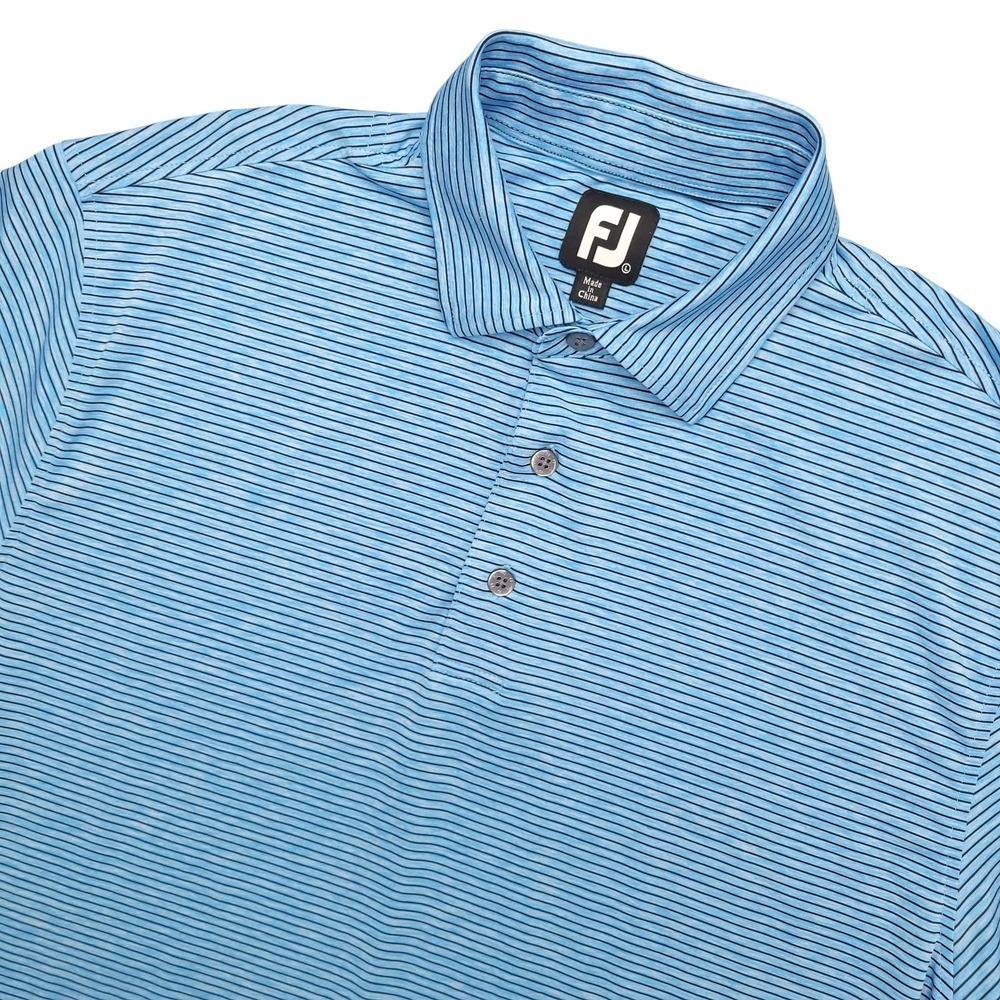 FootJoy‎ Polo Shirt Mens L Blue Stripe Golf Performance Stretch Short Sleeve